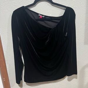 Vince Camuto Black Velvet Drape Blouse Black Tie Attire EUC Size L Chic Fancy